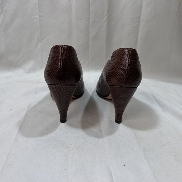 Vintage Walter Steiger Heels Pumps Sz 7.5 AA Brown Embossed Leather Handmade Ita - Picture 7 of 14
